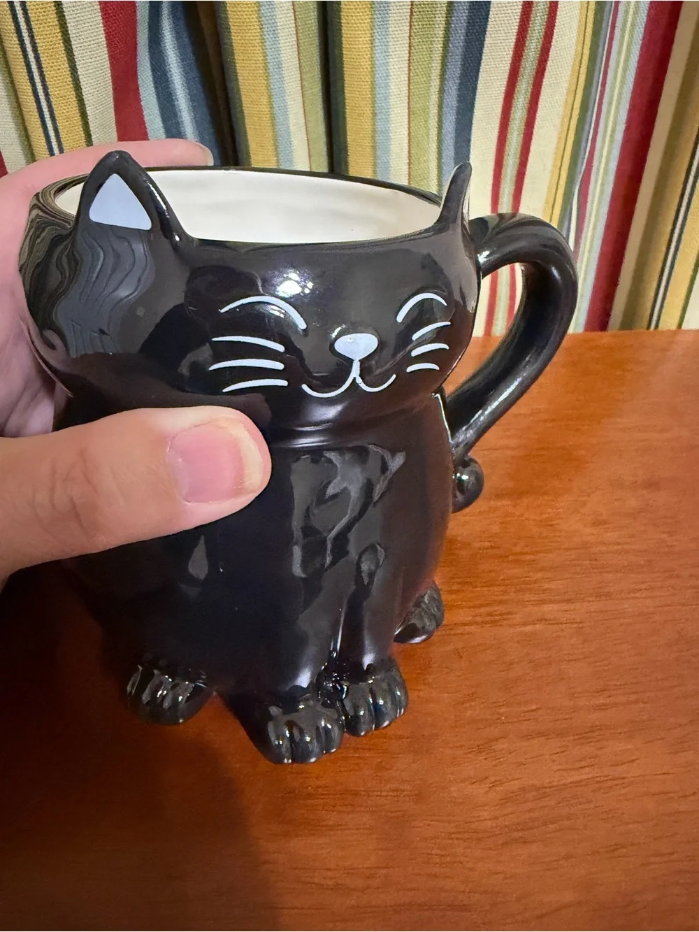NATURAL LIFE Black Cat Ceramic Pet Bowl with Handle